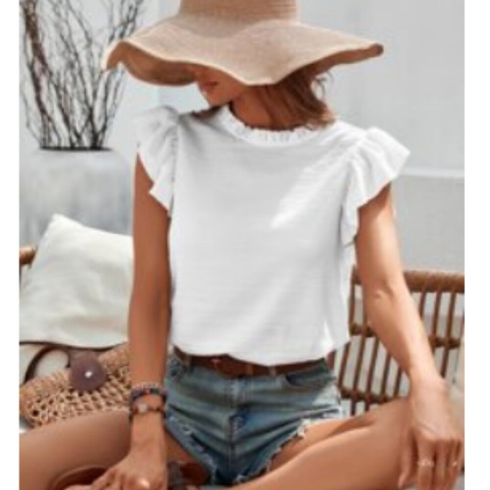 White Ruffle Trim Blouse